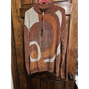 Prestige Mens Burnt Brown Chenille Abstract Pullover Sweater CH-302 Large NWT